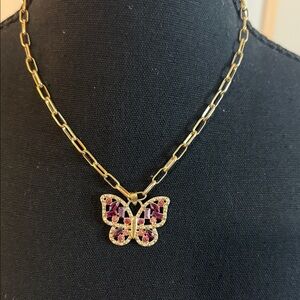 3/$20 Butterfly Necklace with Pink and Purple Crystal Accents